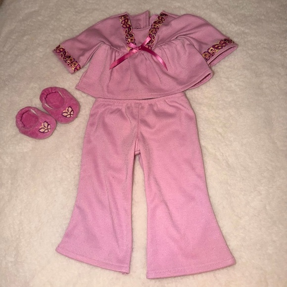 American Girl Other - American Girl Pink Pajama Set with Slippers